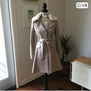 Jessica Simpson Belted Wool-Blend Coat with Removable Faux Fur Collar - Women-XS